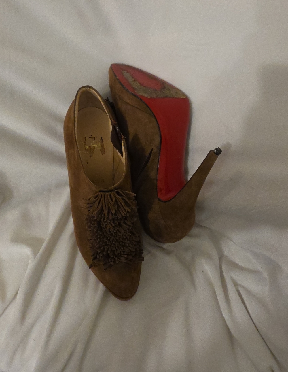 Christian LOUBOUTIN  Brown Suede Tassel High Heel Booties Need CAPS!!